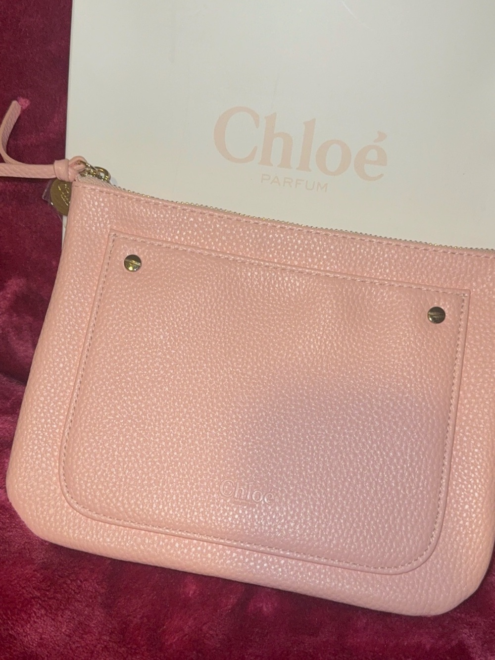Chloé Parfum Pink Cosmetic Makeup Bag Pouch Gold Zip New